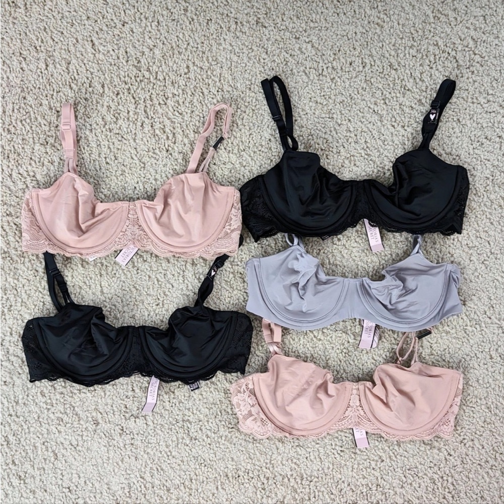 Victoria's Secret Black and Pink Balconette Bras with Underwire
